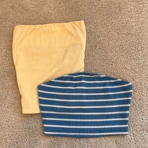 SHEIN Yellow and Blue Striped Crop Tops